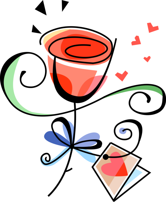 Vector Illustration of Valentine's Day Sentimental Gift Single Rose Flower Stem with Love Heart Greeting