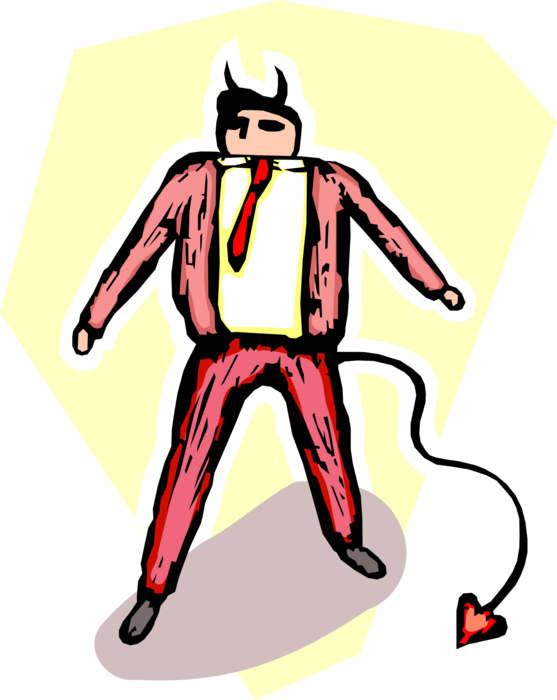 Vector Illustration of Satanic Businessman Devil with Horns and Tail is Evil Personified