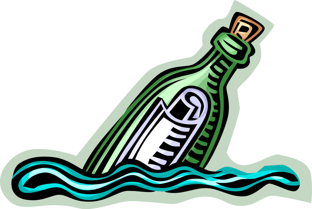Vector Illustration of Message in Bottle Metaphor of Struggle to Break Free From Isolation and Communicate