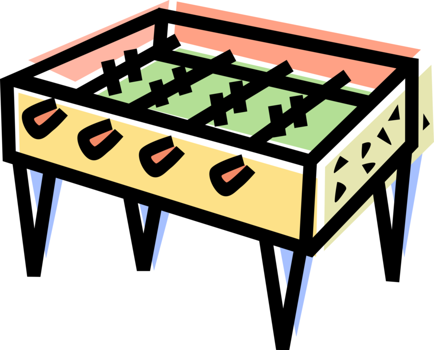 Vector Illustration of Fuzball Foosball Table Football or Soccer Arcade Game Played for Fun in Pubs, Bars, Workplaces, Schools
