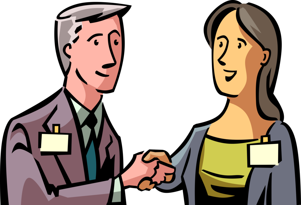 Vector Illustration of Business Associate Colleagues Shake Hands in Introduction Greeting or Agreement Handshake