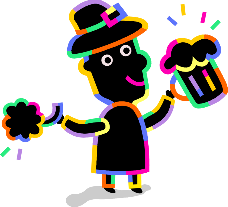 Vector Illustration of Drunken Irish Man Celebrates St. Patrick's Day Drinking Beer and Getting Drunk