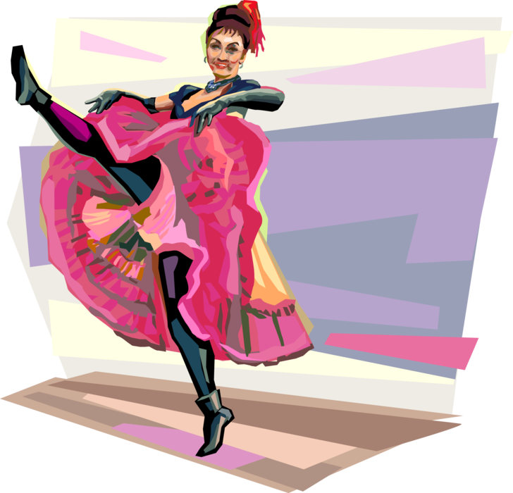 Vector Illustration of French Can-Can-Dancer at Moulin Rouge, Paris, France