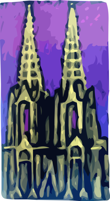 Vector Illustration of St Stephens Cathedral Church Spires in Archdiocese of Vienna, Austria