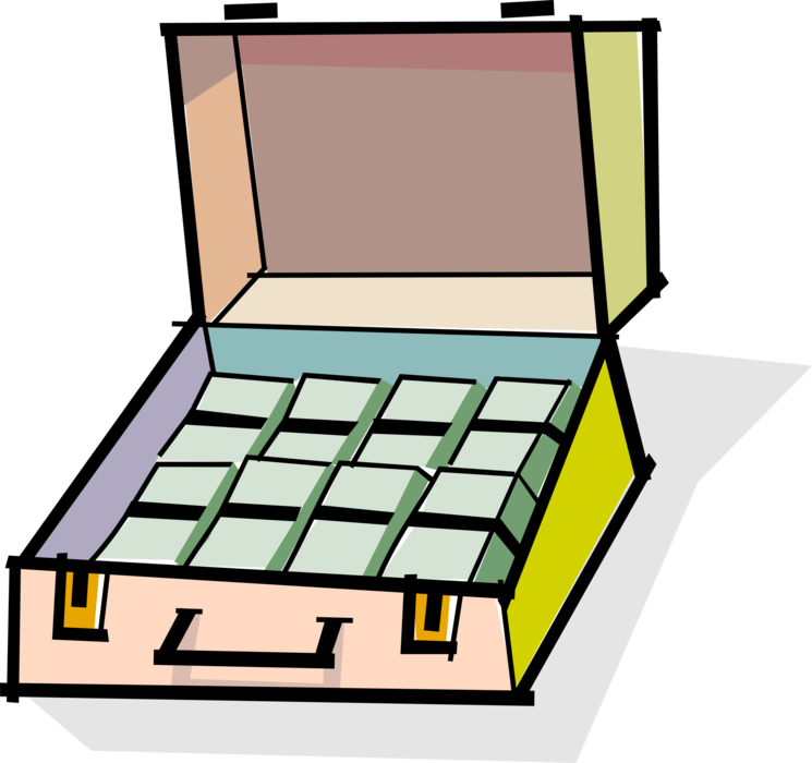 Vector Illustration of Briefcase or Attaché Portfolio Case Full of Cash Money Dollars