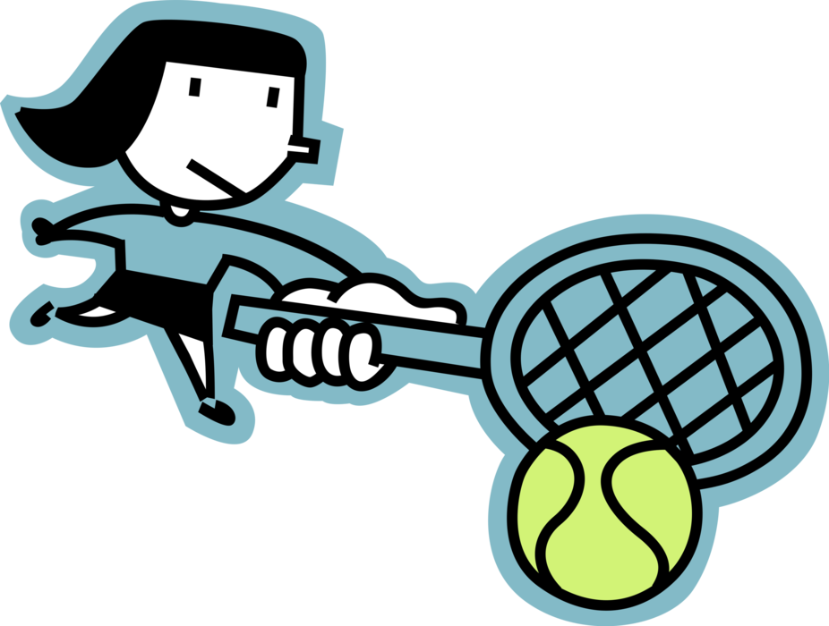 Vector Illustration of Tennis Player Hits Tennis Ball with Racket or Racquet During Tennis Match