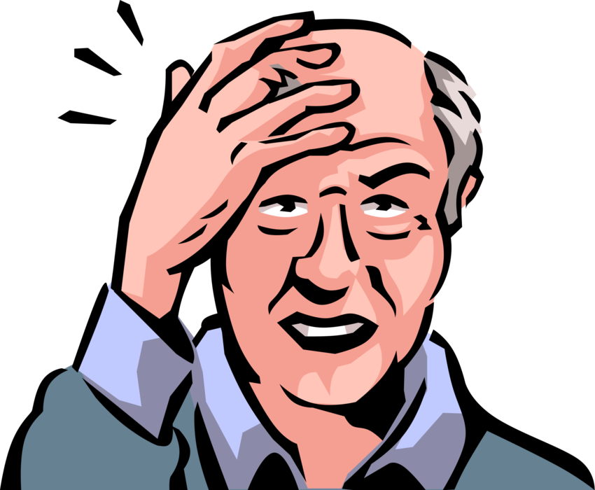 Vector Illustration of Retired Elderly Senior Citizen Curses Old Age and Memory Loss from Dementia Alzheimer's Disease