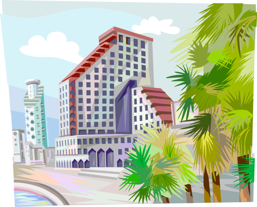 Vector Illustration of Residential and Commercial Opera Tower, Tel-Aviv, Israel