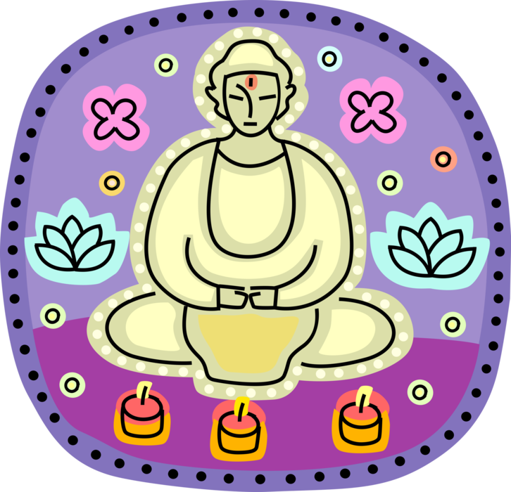 Vector Illustration of Gautama Buddha "The Awakened One" Ascetic and Sage Founded Buddhism Brings Enlightenment and Wisdom