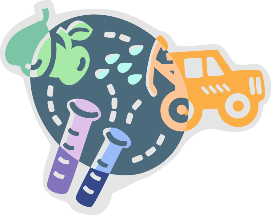 Vector Illustration of Genetic Engineering with Genetically Modified Agricultural Food Crops