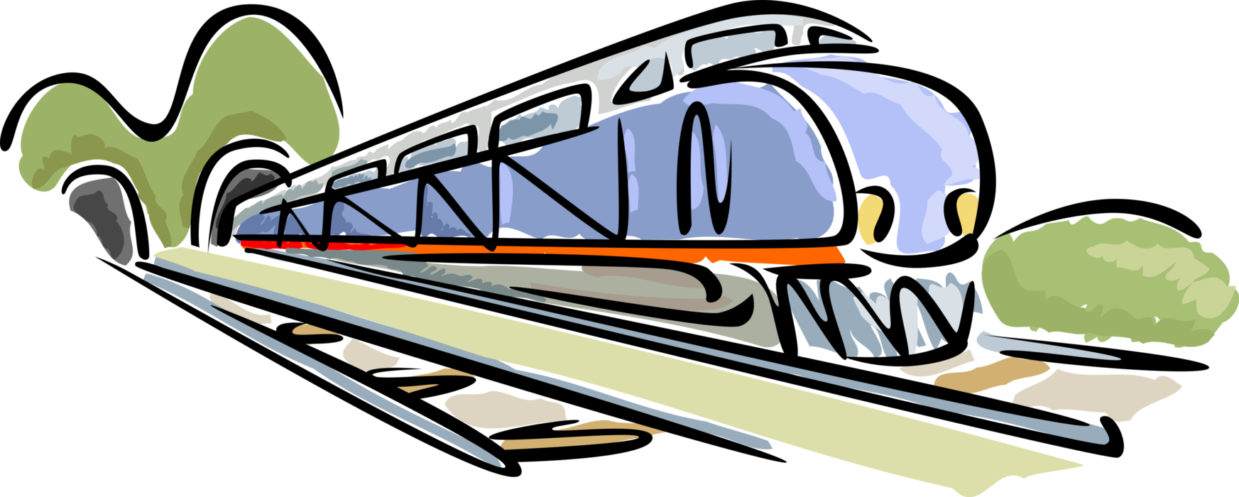 Vector Illustration of Railroad Rail Transport Speeding Locomotive Railway Train Engine