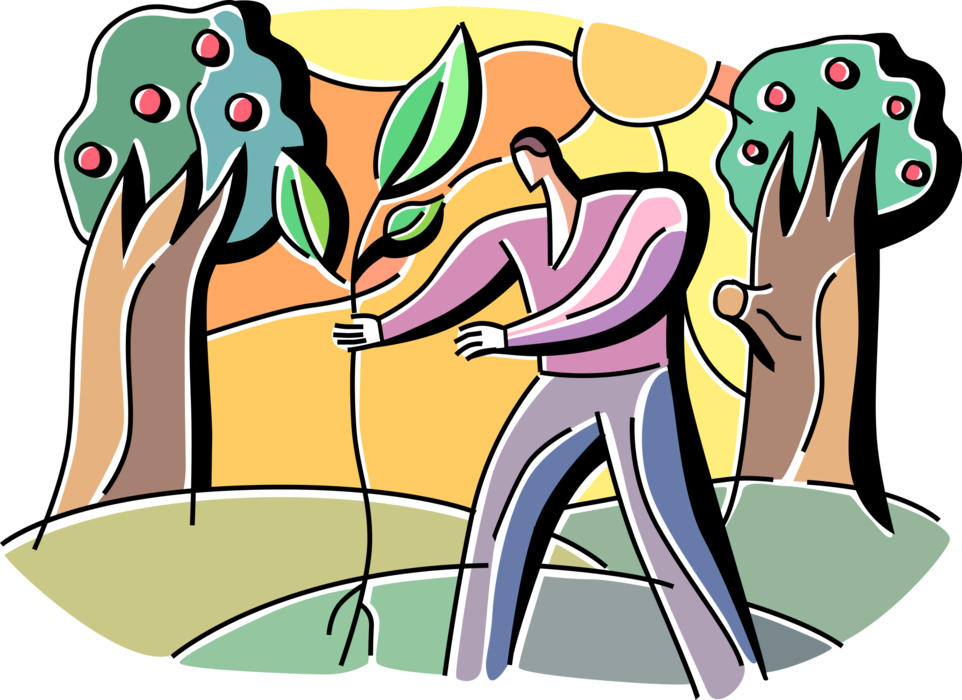 Vector Illustration of Arborist Plants, Cultivates, Manages, and Studies Individual Trees, Shrubs, and Vines