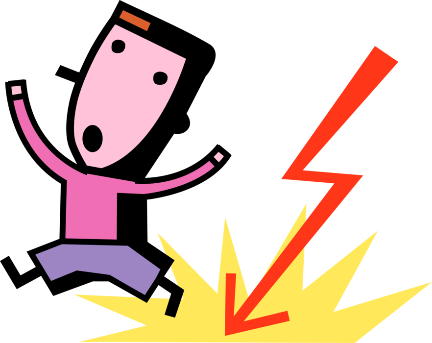 Vector Illustration of Running Man Struck by Lightning Bolt