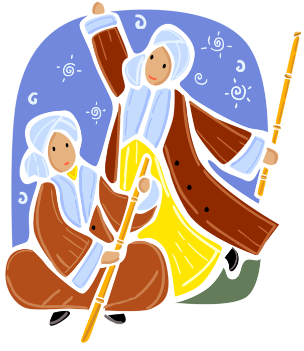 Vector Illustration of Ottoman Sufi Turkish Men with Persian Ney Bamboo Flutes in Traditional Middle Eastern Music