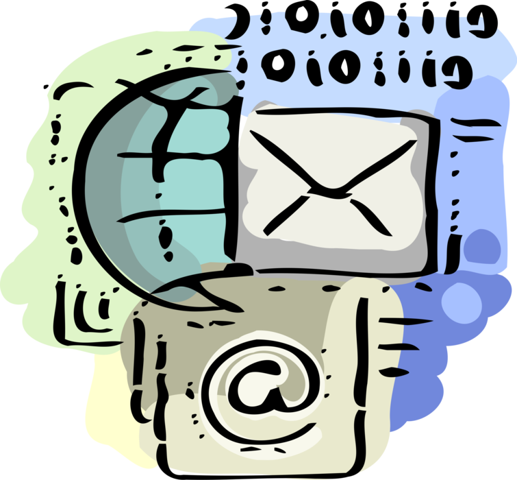Vector Illustration of Electronic Email and Internet Correspondence with World Globe and Letter Envelope