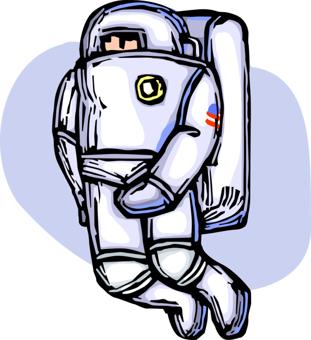 Vector Illustration of Astronaut in Outer Space Suit Spacesuit in Extravehicular Activity Spacewalk Outside Earth Atmosphere