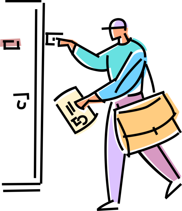 Vector Illustration of Paperboy Delivers Newspaper Serial Publication Containing News, Articles, and Advertising