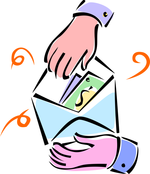 Vector Illustration of Hands Remove Cash Money Dollars from Envelope