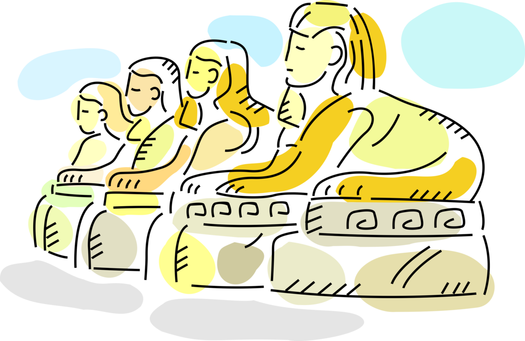 Vector Illustration of Ancient Egyptian Statues of Queen Hatshephut Sphinxes