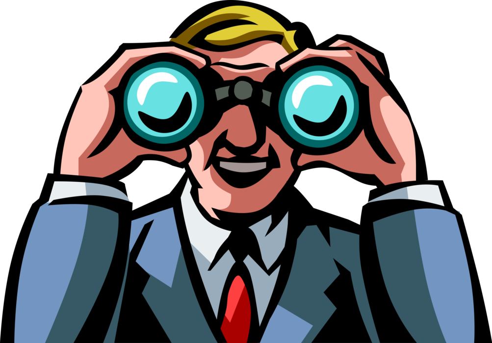 Vector Illustration of Businessman Looks Through Binoculars for Business Strategy and Planning