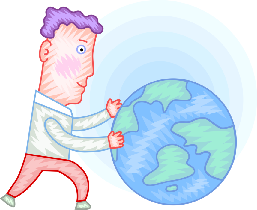 Vector Illustration of Man Embraces Planet Earth World Globe Vector Illustration of Man Embraces Planet Earth World Globe
