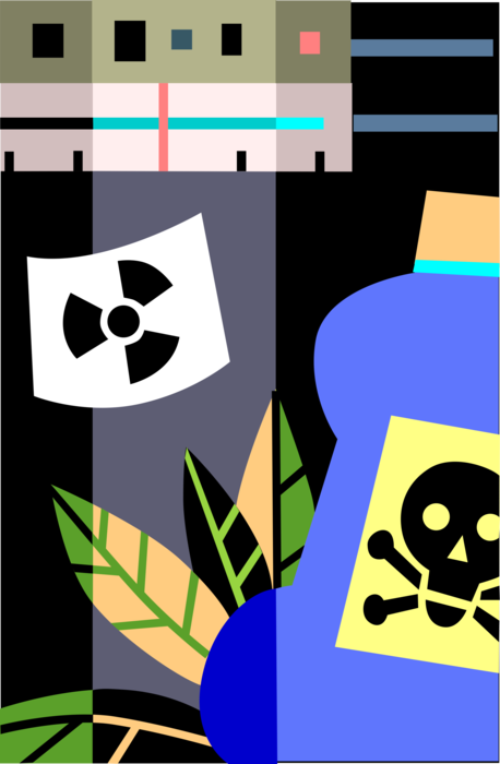 Vector Illustration of Toxic Chemicals and Hazardous Waste Threatens and Endangers Fragile Environmental Ecosystems