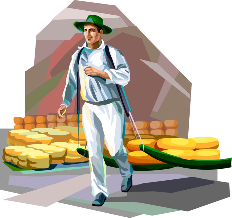 Vector Illustration of Dutch Cheese Maker, Holland, The Netherlands