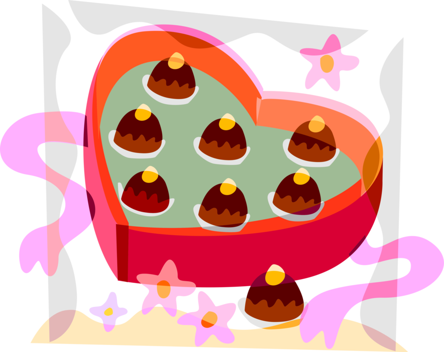 Vector Illustration of Valentine's Day Sentimental Heart-Shaped Gift Box of Chocolate Candy Confection Expression of Affection