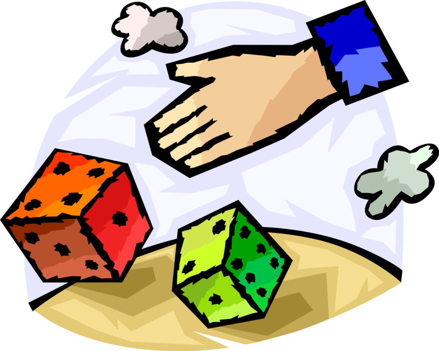 Vector Illustration of Hand Rolls Casino Gambling Games of Chance Dice