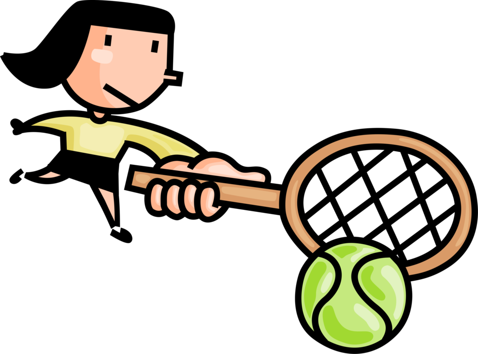 Vector Illustration of Tennis Player Swings Racket or Racquet at Ball During Match 