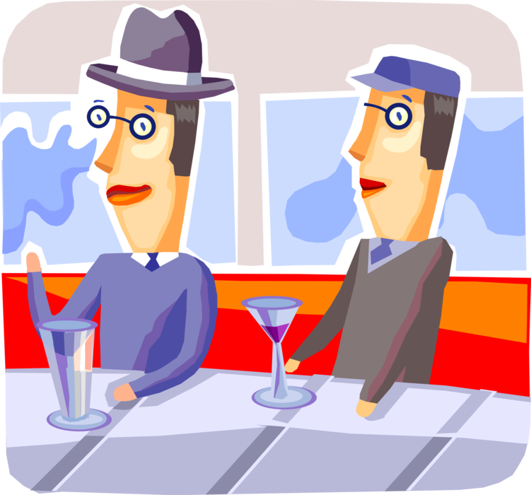 Vector Illustration of Business Associate Friends Socialize with Alcohol Beverage Cocktails After Workday in Bar