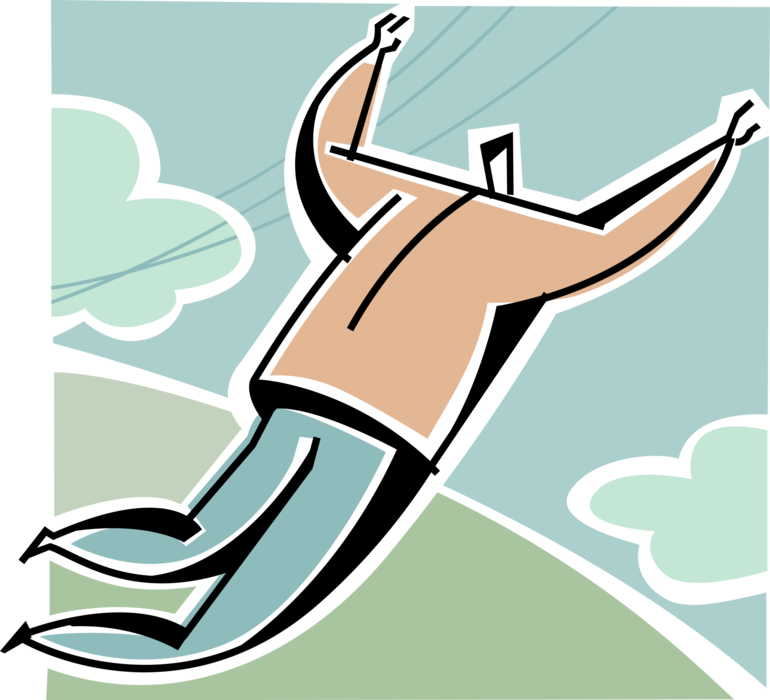 Vector Illustration of Businessman Trapeze Artist Flies Through Air 