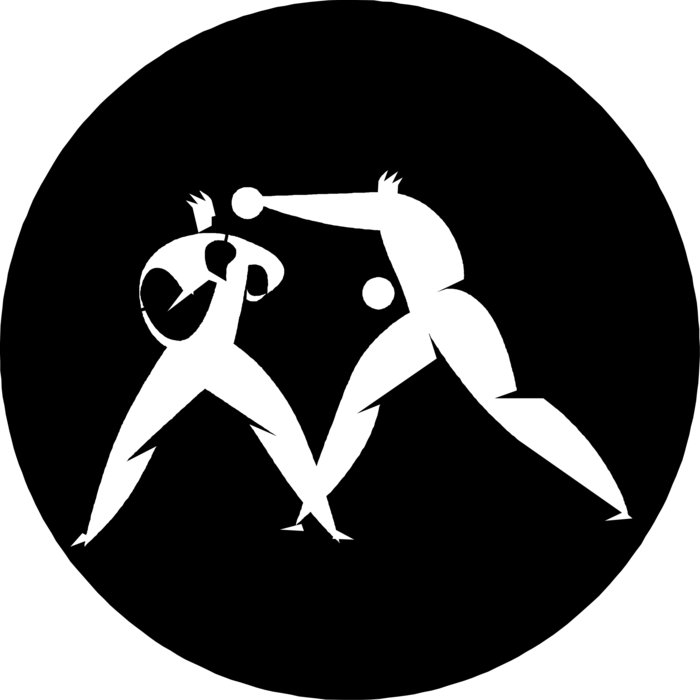 Vector Illustration of Competitive Boxers Throw Punches in Boxing Match Fight in Boxing Ring