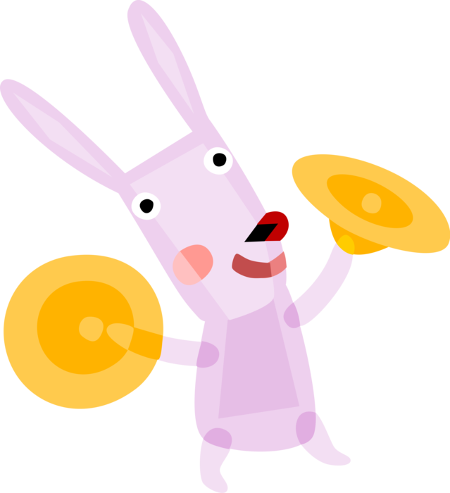 Vector Illustration of Easter Bunny Playing the Cymbals Celebrate Resurrection of Jesus Christ