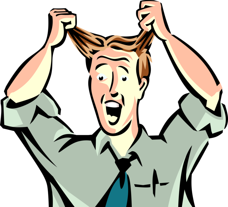 Vector Illustration of Frustrated Businessman Reacts By Pulling Hair Out 