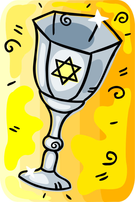 Vector Illustration of Hebrew Chalice Goblet with Star of David Shield of David Symbol of Jewish Identity and Judaism