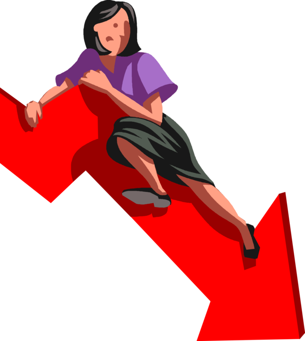 Vector Illustration of Businesswoman Faces Steep Decline in Business Revenue with Sales Losses