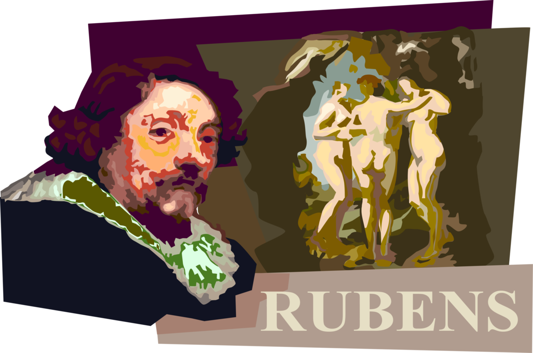 Vector Illustration of Peter Paul Rubens, Flemish Baroque Artist Painter Emphasized Movement, Colour, and Sensuality
