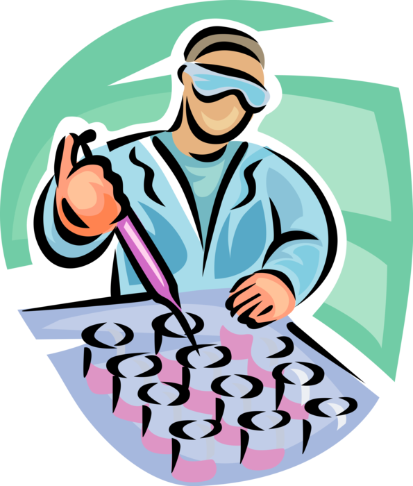 Vector Illustration of Laboratory Scientist Technician Performs Tests with Pipette and Test Tubes or Culture Tube