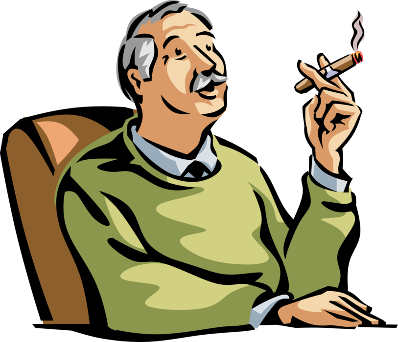 Vector Illustration of Retired Elderly Senior Citizen Enjoys Good Smoke with Cuban Cigar