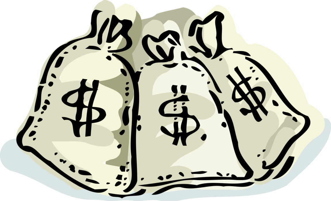 Vector Illustration of Money Bags, Moneybags, or Sacks of Money used to Hold and Transport Coins, Cash and Banknotes