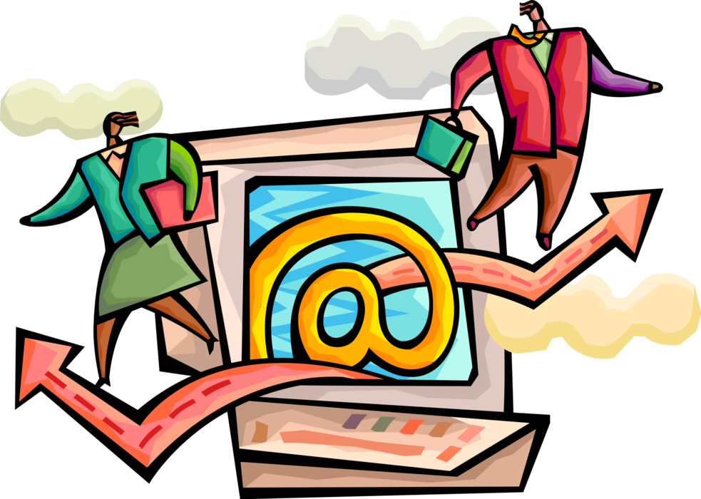 Vector Illustration of Business Users Exchange Digital Messages via Electronic Mail @ Email Correspondence