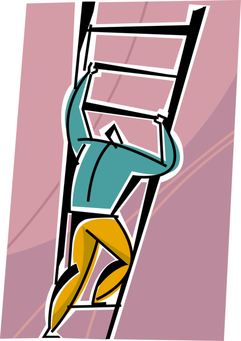 Vector Illustration of Businessman Climbs Corporate Ladder with Ability and Determination