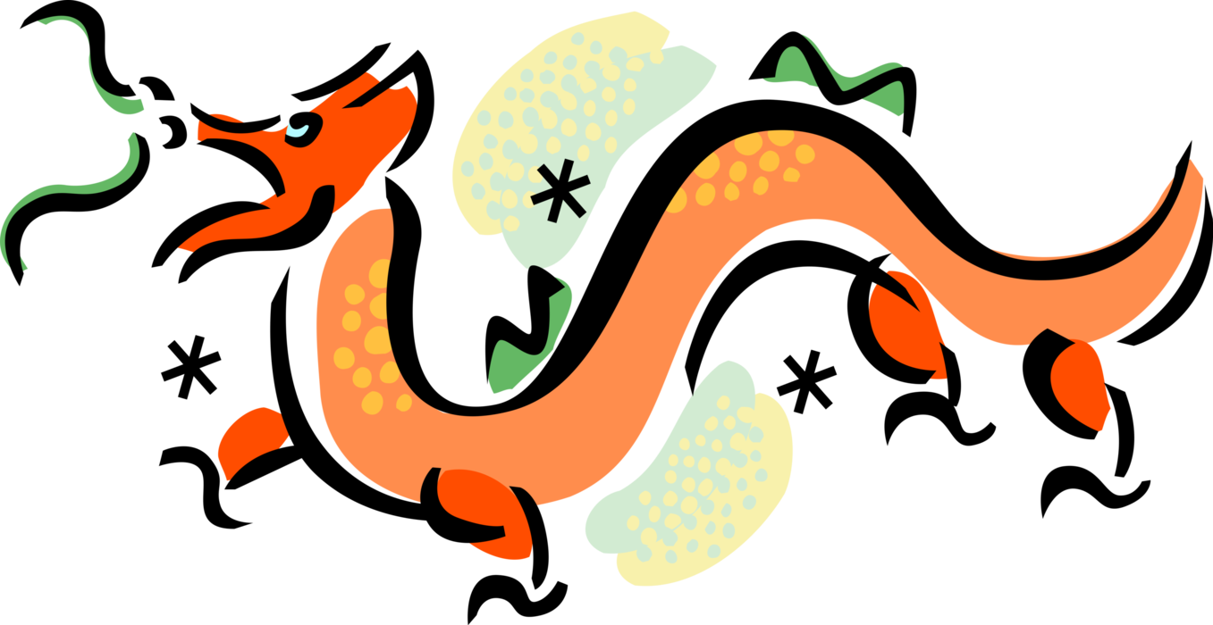 Vector Illustration of Chinese Mythological Dragon Folklore Symbolizes Potent and Auspicious Powers