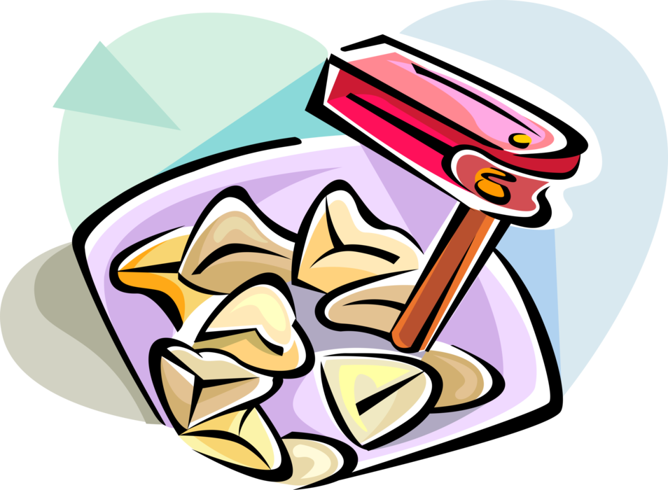 Vector Illustration of Hebrew Jewish Purim Rattle Ratchet Purim Noisemaker Gragger and Hamantaschen