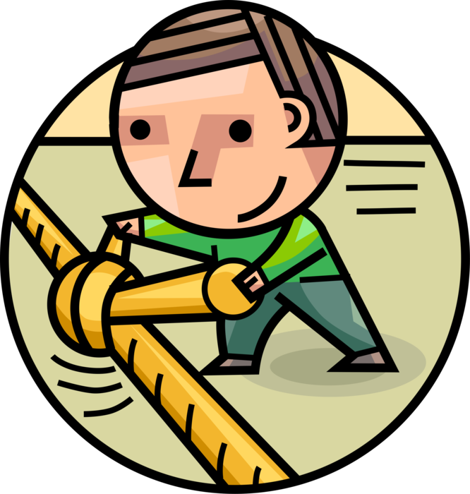 Vector Illustration of Man Ties Knot to Rejoin Length of Rope 