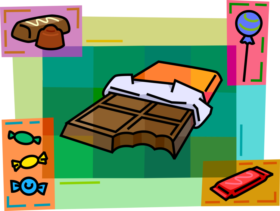 Vector Illustration of Confectionery Chocolate Bar with Assorted Candy Sweets