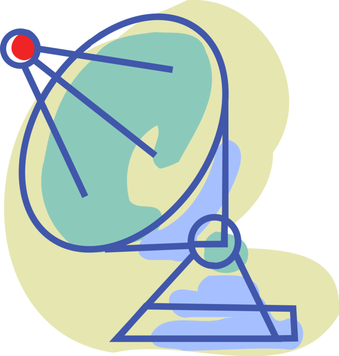 Vector Illustration of Satellite Dish Parabolic Antenna Send and Receive Electromagnetic Signals