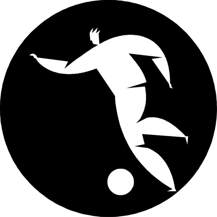Vector Illustration of Sport of Soccer Football Player Strikes Ball During Match on Soccer Pitch