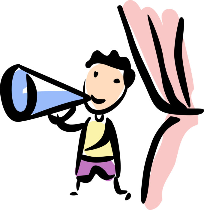 Vector Illustration of Theatre or Theater Director Speaks into Megaphone Bullhorn
